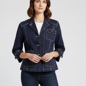 LOFT Petite Dark Blue Blazer with White Contrast Stitching – Size 12P